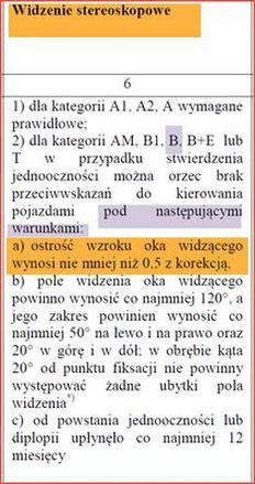 Wymagania wzrokowe kierowców